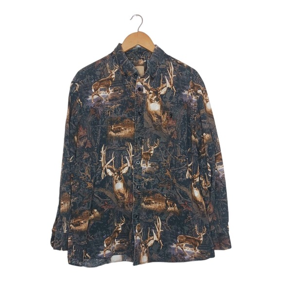 Legacy Falls Outfitters Men's XL Multi Color Deer Graphic Button Down Shirt Buck - Picture 1 of 5